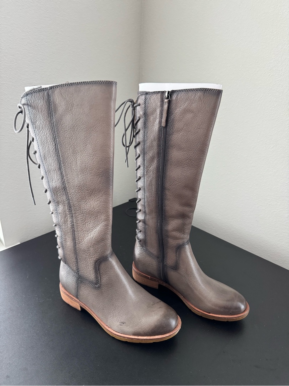 Sofft Women's Over-the-Knee Gray Leather Boots with Lace-Back Detail - Picture 2 of 5